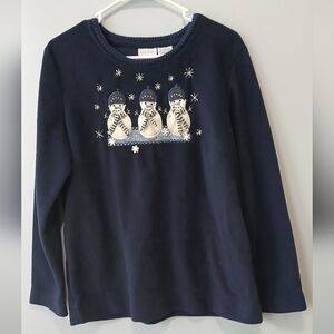 White Stag Fleece Snowman Shirt Womans Large Christmas Winter Cottagecore Granny